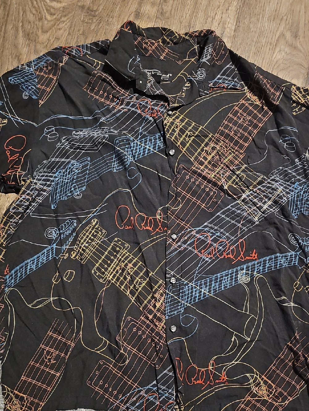 Tori Richard Black Short-Sleeve Shirt Multicolor Guitar Band Music Vintage Large